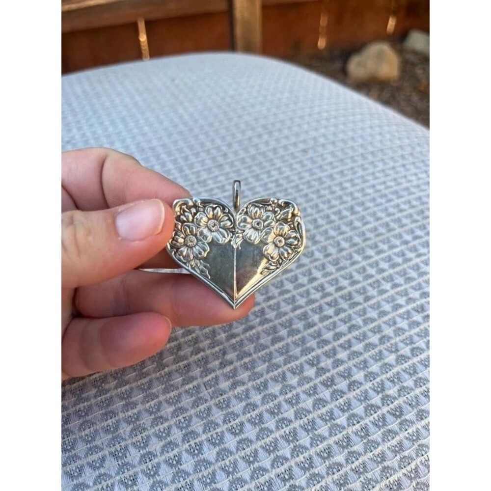 Spoon Ends Heart Pendant Floral Silverware Jewelry Handmade